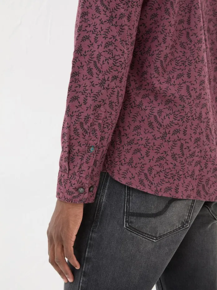 Men Shirts Fat Face Burgundy Red Long Sleeve Vine Print 100 Cotton Shirt