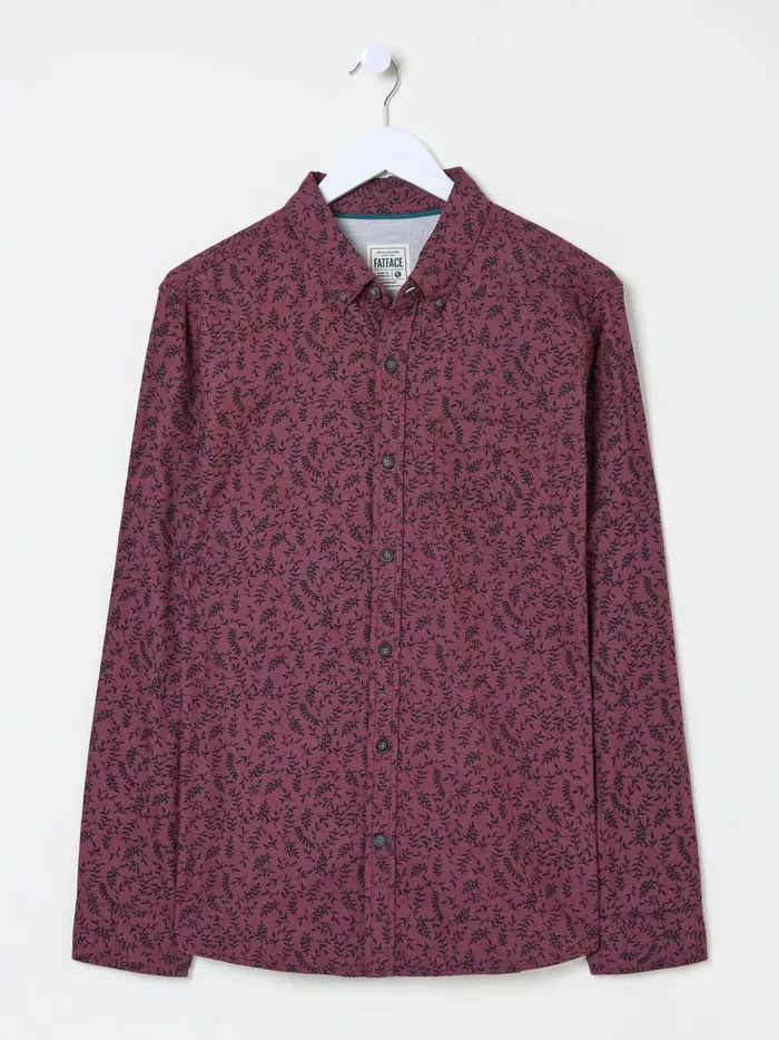 Men Shirts Fat Face Burgundy Red Long Sleeve Vine Print 100 Cotton Shirt