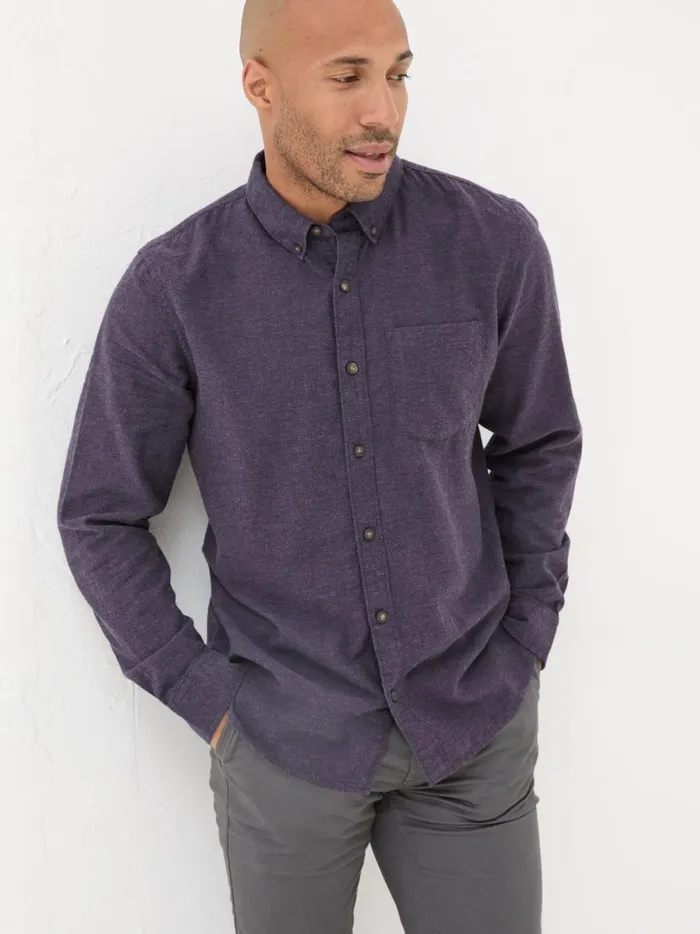 Men Shirts Fat Face Purple Long Sleeve Oxlow Plain 100 Cotton Shirt