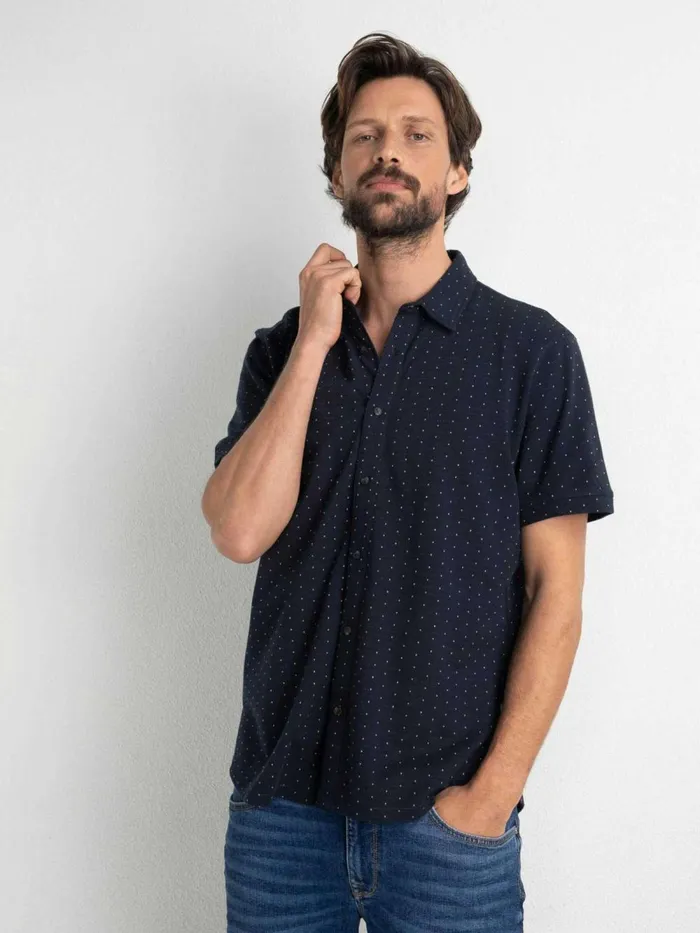 Men Shirts Petrol Industries MiniPrint ShortSleeved Shirt Midnight Navy