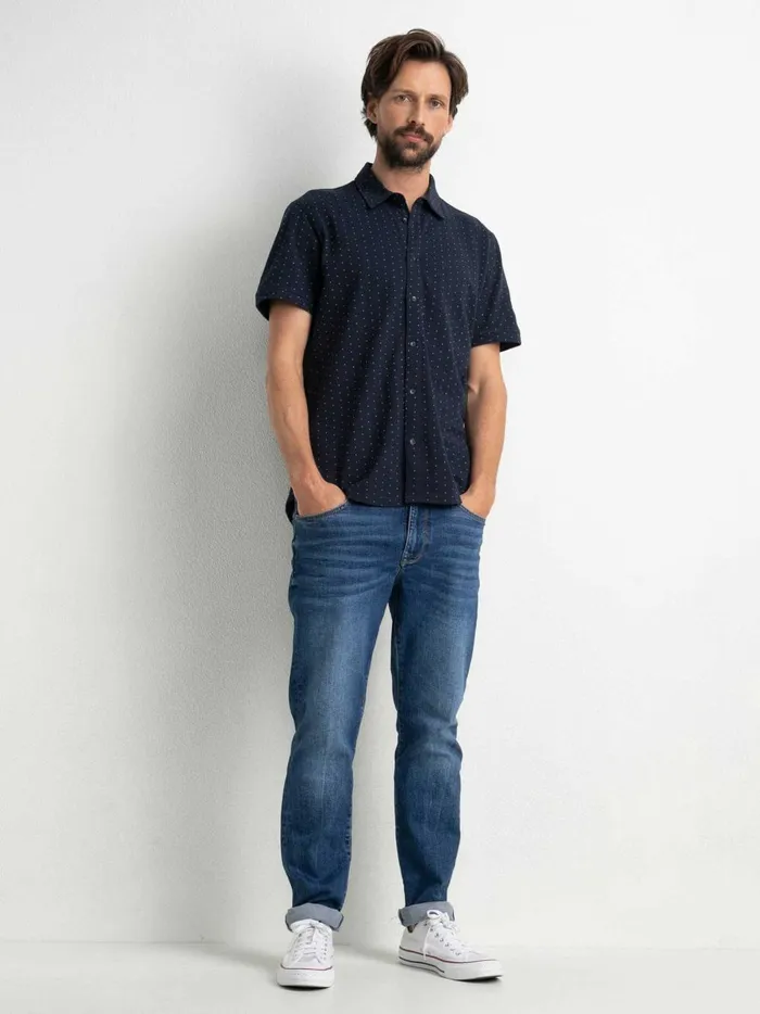 Men Shirts Petrol Industries MiniPrint ShortSleeved Shirt Midnight Navy