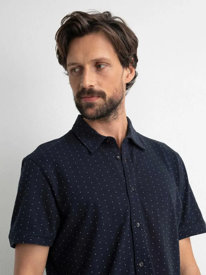 Men Shirts Petrol Industries MiniPrint ShortSleeved Shirt Midnight Navy