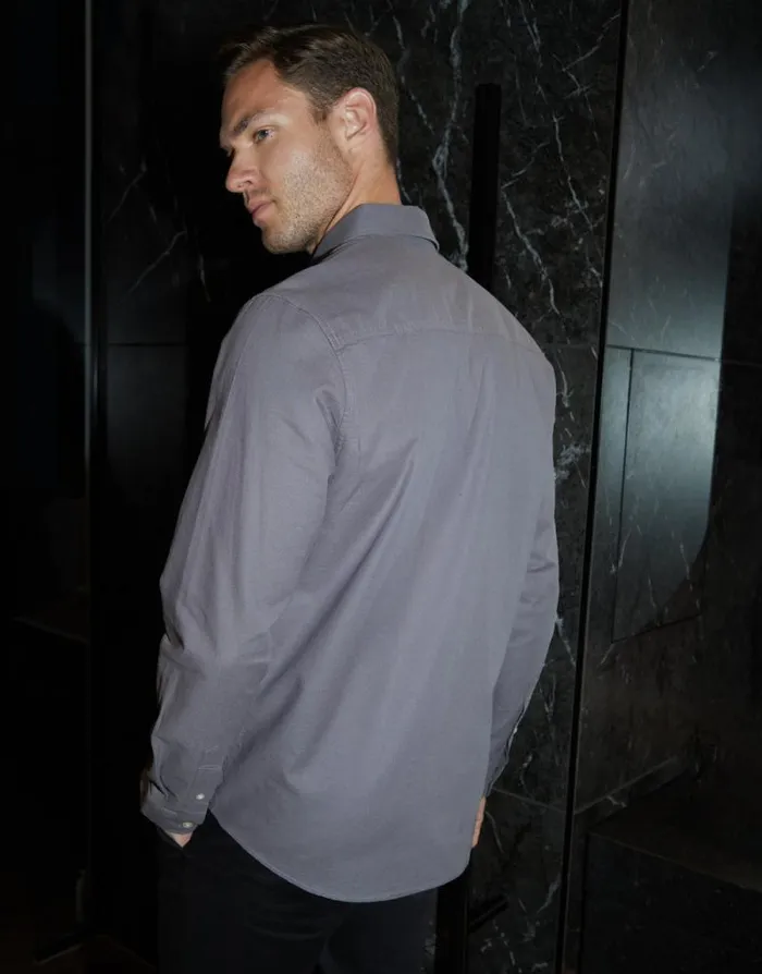 Men Slate Grey Cotton Long Sleeve Slim Fit Shirt Threadbare Shirts Men Slate Grey Cotton Long Sleeve Slim Fit Shirt Threadbare Shirts