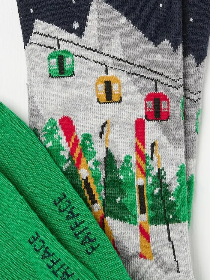 Men Socks Fat Face Green Ski Scene Socks 1 Pack