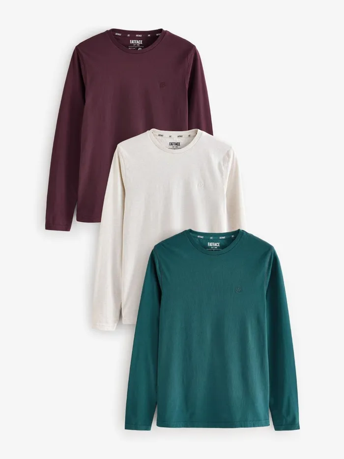 Men TShirts Fat Face Burgundy Red Long Sleeve 100 Cotton TShirts 3 Pack