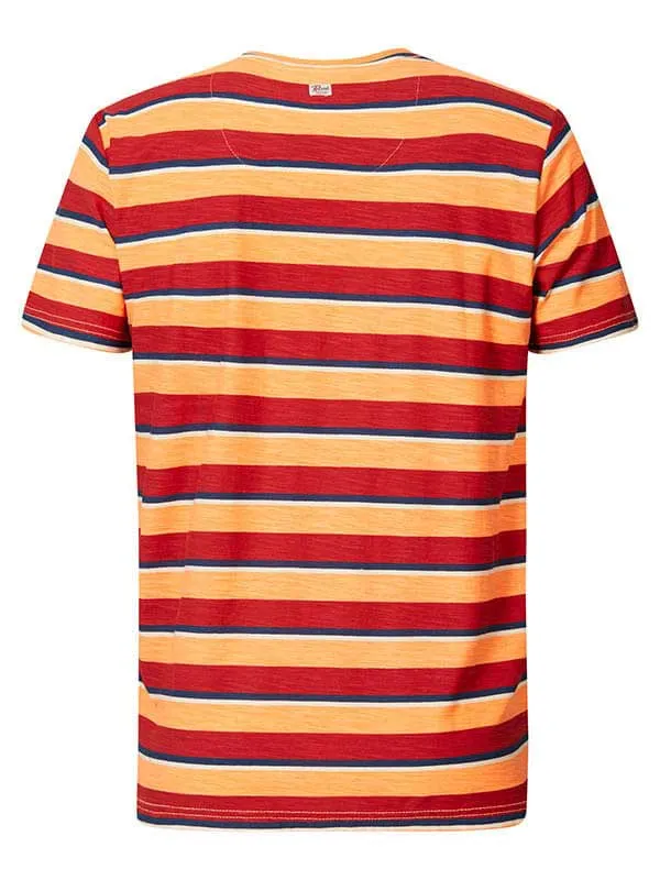 Men TShirts Petrol Industries Striped VNeck TShirt Shocking Orange