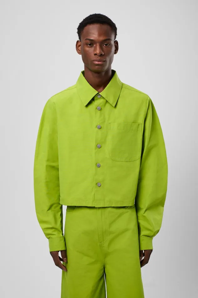 Men Tech Shirt Green CottonNylon Shirt Camper Tops