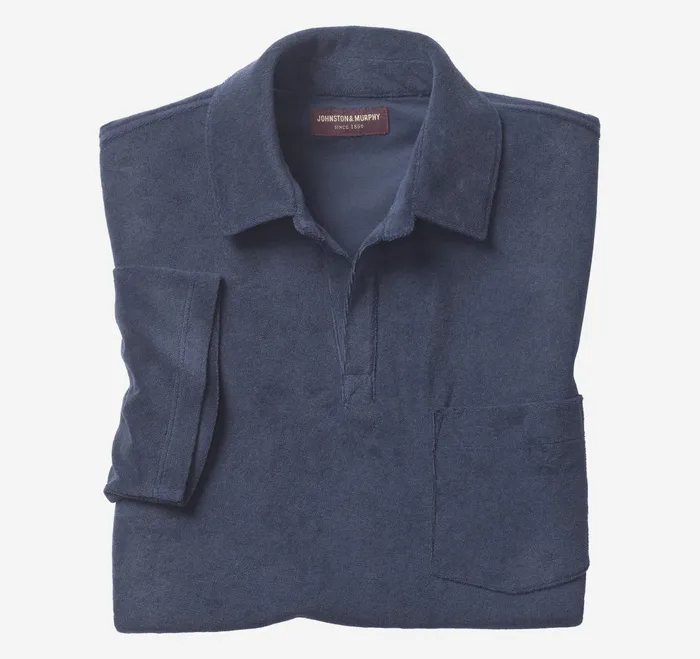 Men Terry Open Collar Polo Navy JohnstonandMurphy Polos and Tees