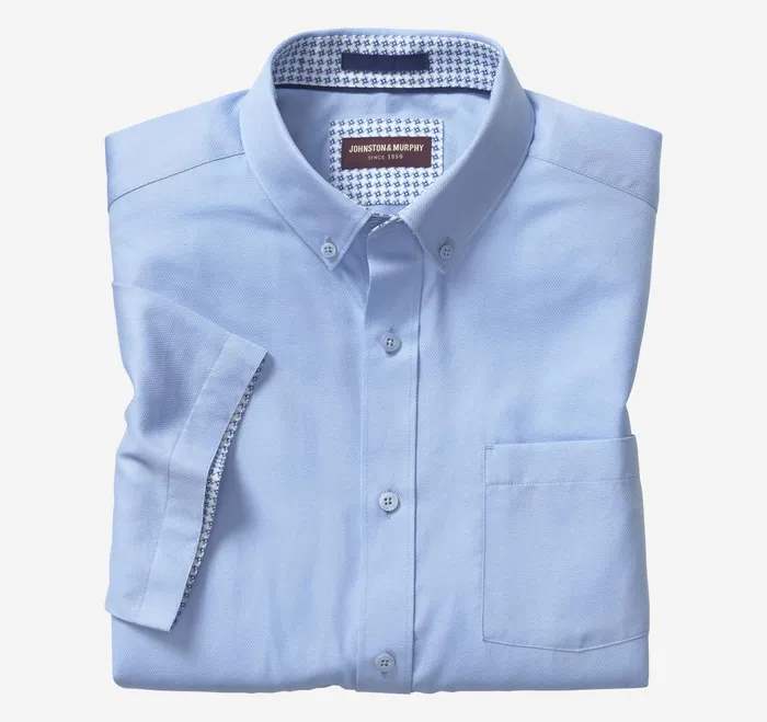 Men Textured Cotton ShortSleeve Shirt Blue Solid JohnstonandMurphy ShortSleeve Shirts Men Textured Cotton ShortSleeve Shirt Blue Solid JohnstonandMurphy ShortSleeve Shirts