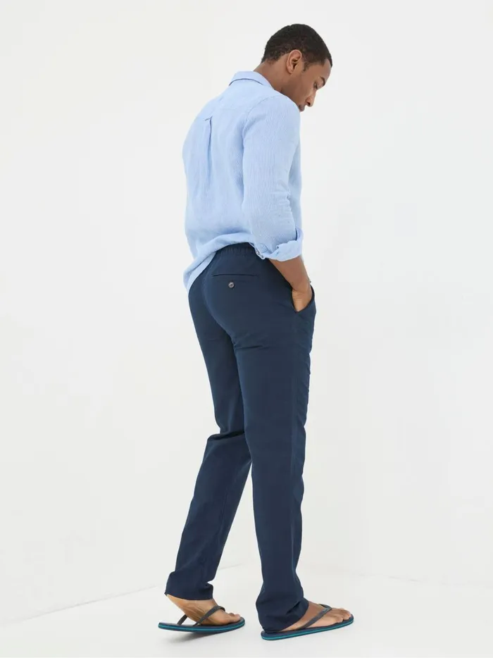 Men Trousers and Chinos Fat Face Blue Straight Cotton Linen Trousers