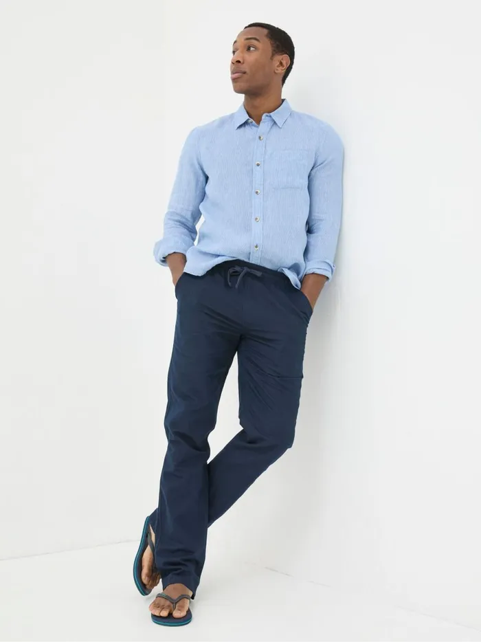 Men Trousers and Chinos Fat Face Blue Straight Cotton Linen Trousers