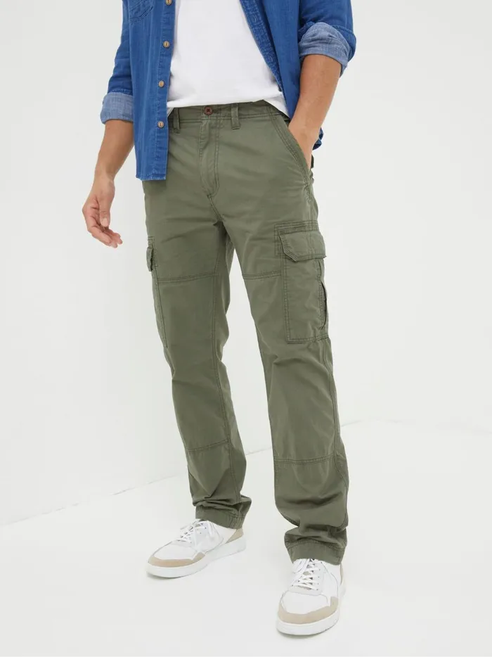 Men Trousers and Chinos Fat Face Corby Green Straight Cargo Trousers
