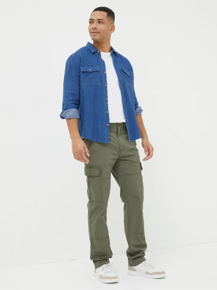 Men Trousers and Chinos Fat Face Corby Green Straight Cargo Trousers