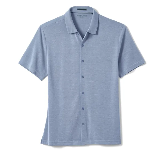 Men Vintage Birdseye ButtonFront Shirt Blue JohnstonandMurphy ShortSleeve Shirts Men Vintage Birdseye ButtonFront Shirt Blue JohnstonandMurphy ShortSleeve Shirts