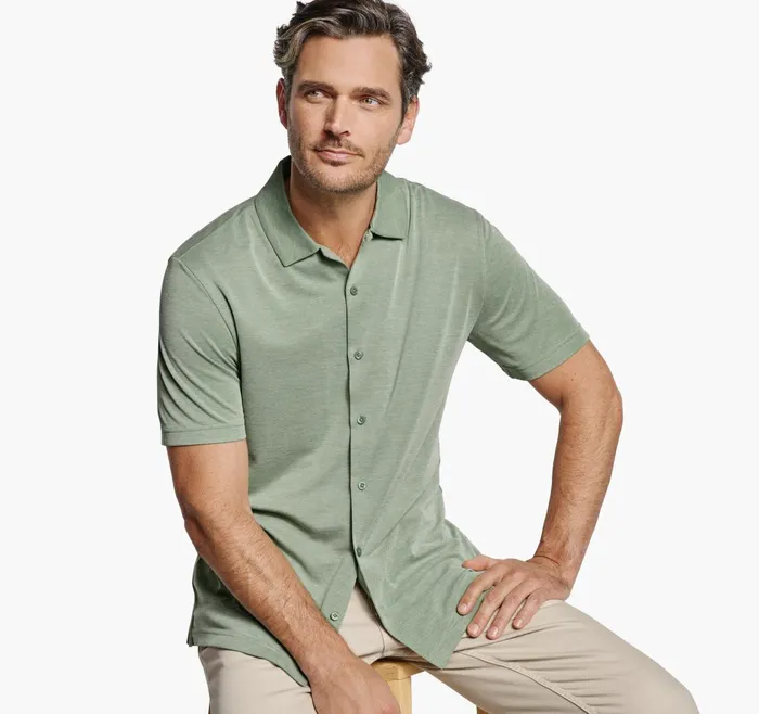 Men Vintage Birdseye ButtonFront Shirt Green JohnstonandMurphy ShortSleeve Shirts Men Vintage Birdseye ButtonFront Shirt Green JohnstonandMurphy ShortSleeve Shirts