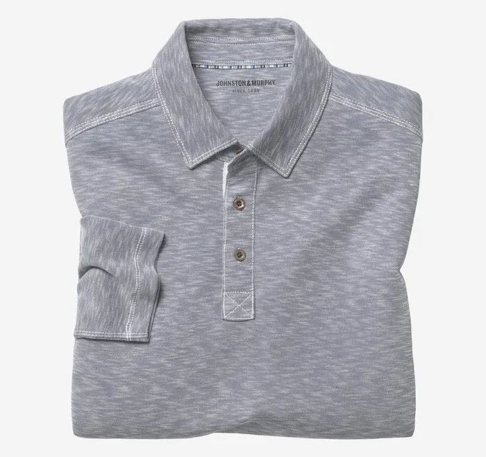 Men Vintage Slub LongSleeve Polo Indigo JohnstonandMurphy Polos and Tees