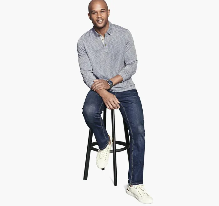 Men Vintage Slub LongSleeve Polo Indigo JohnstonandMurphy Polos and Tees Men Vintage Slub LongSleeve Polo Indigo JohnstonandMurphy Polos and Tees