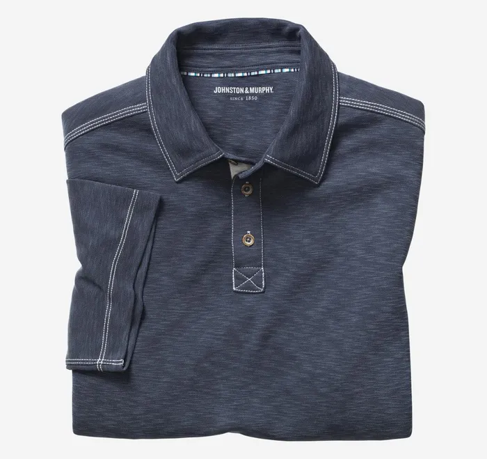 Men Vintage Slub Polo Navy JohnstonandMurphy Polos and Tees
