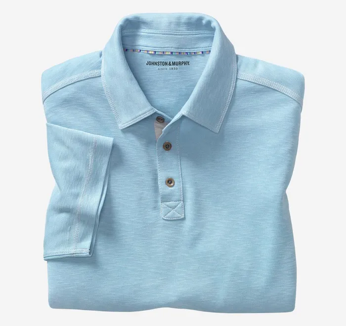 Men Vintage Slub Polo Turquoise JohnstonandMurphy Polos and Tees