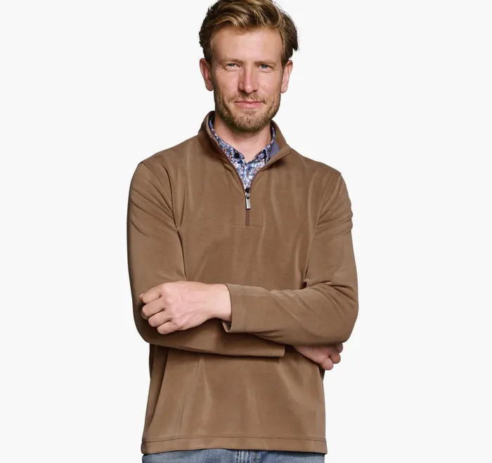 Men Vintage Washed QuarterZip Rust JohnstonandMurphy Sweaters and Knits