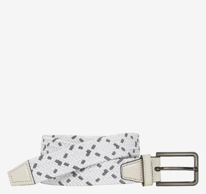 Men Woven StretchKnit Belt Whitegray JohnstonandMurphy Belts