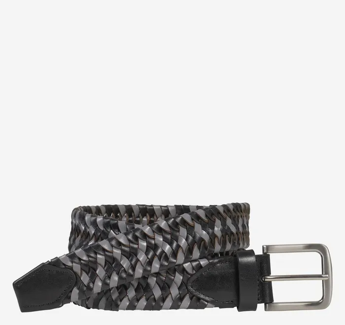 Men Woven StretchLeather Belt Blackgray JohnstonandMurphy Belts