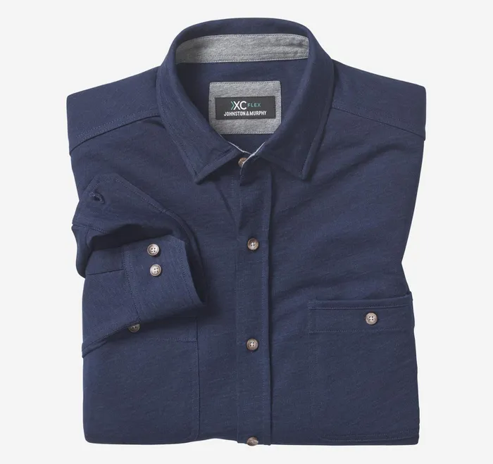 Men Xc Flex Stretch Indigo LongSleeve Shirt Navy JohnstonandMurphy Shirts