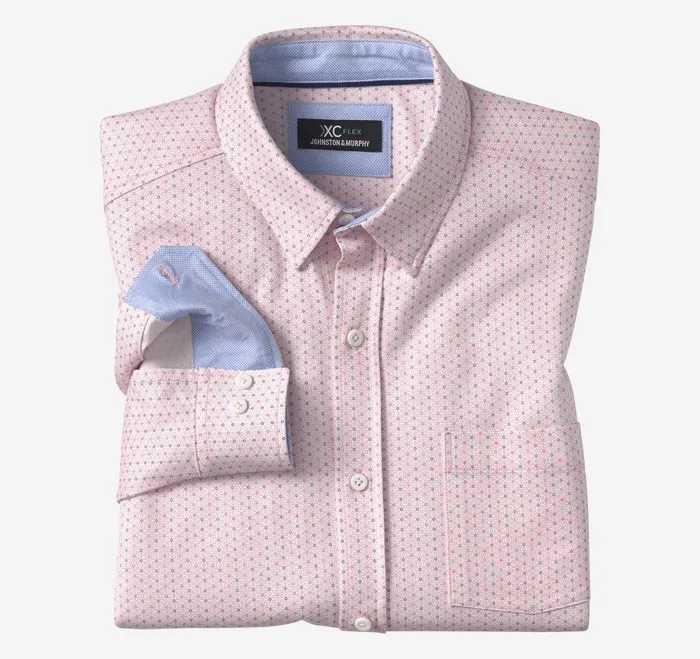 Men Xc Flex Stretch LongSleeve Shirt Pink Dotted Print JohnstonandMurphy Shirts Men Xc Flex Stretch LongSleeve Shirt Pink Dotted Print JohnstonandMurphy Shirts