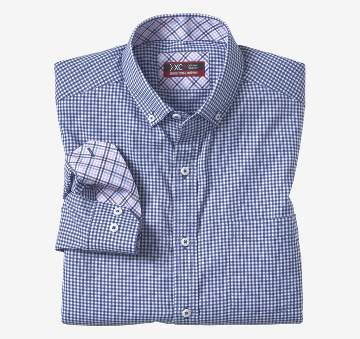 Men Xc4 LongSleeve StretchWoven Shirt Navywhite Gingham JohnstonandMurphy Shirts Men Xc4 LongSleeve StretchWoven Shirt Navywhite Gingham JohnstonandMurphy Shirts