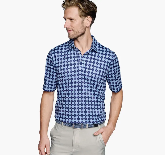 Men Xc4 Performance Polo Navyblue Argyle JohnstonandMurphy Polos and Tees
