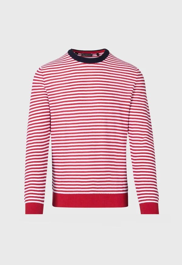 Mens Cotton Striped Crewneck Sweater NavyWhite Sweaters Paulstuart