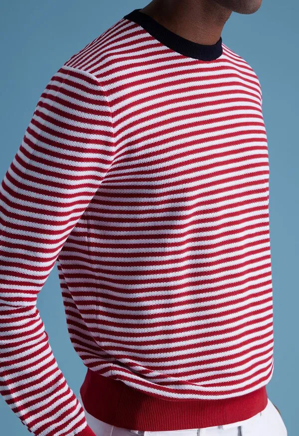 Mens Cotton Striped Crewneck Sweater NavyWhite Sweaters Paulstuart Mens Cotton Striped Crewneck Sweater NavyWhite Sweaters Paulstuart