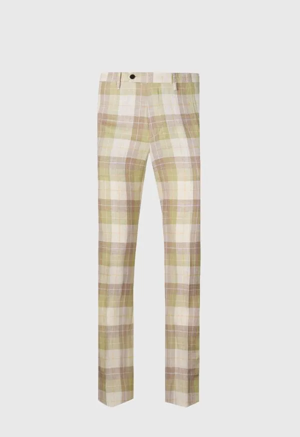 Mens Linen and Cotton Plaid Trousers Coral Pants Paulstuart