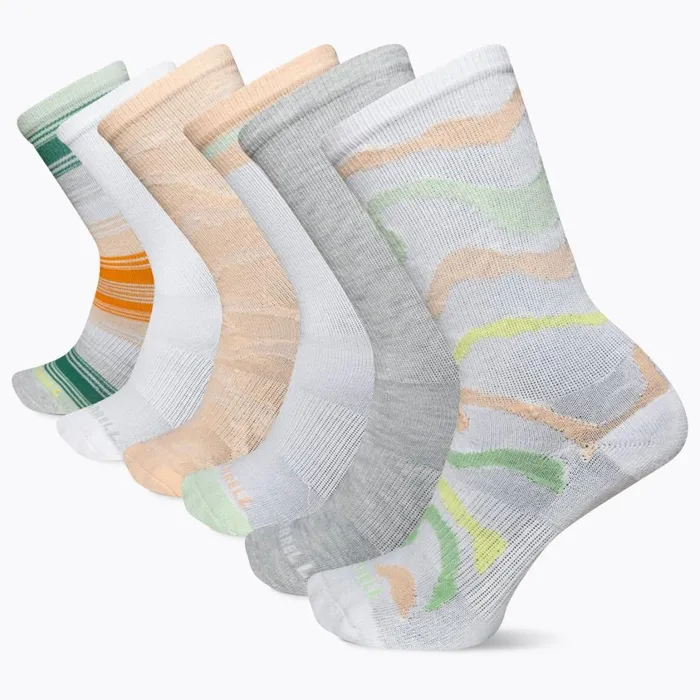 Merrell KidsMenWomen Big Everyday Crew Sock 6Pack Peach Assorted