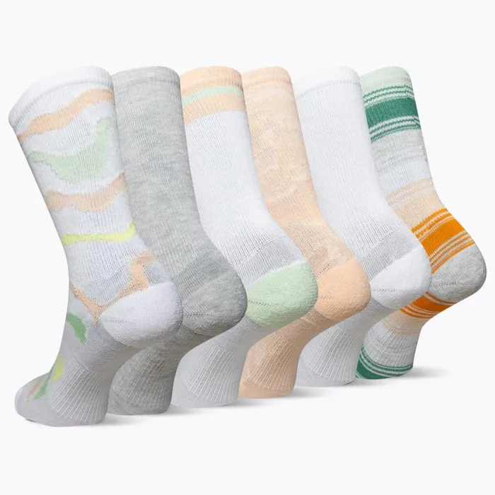 Merrell KidsMenWomen Big Everyday Crew Sock 6Pack Peach Assorted