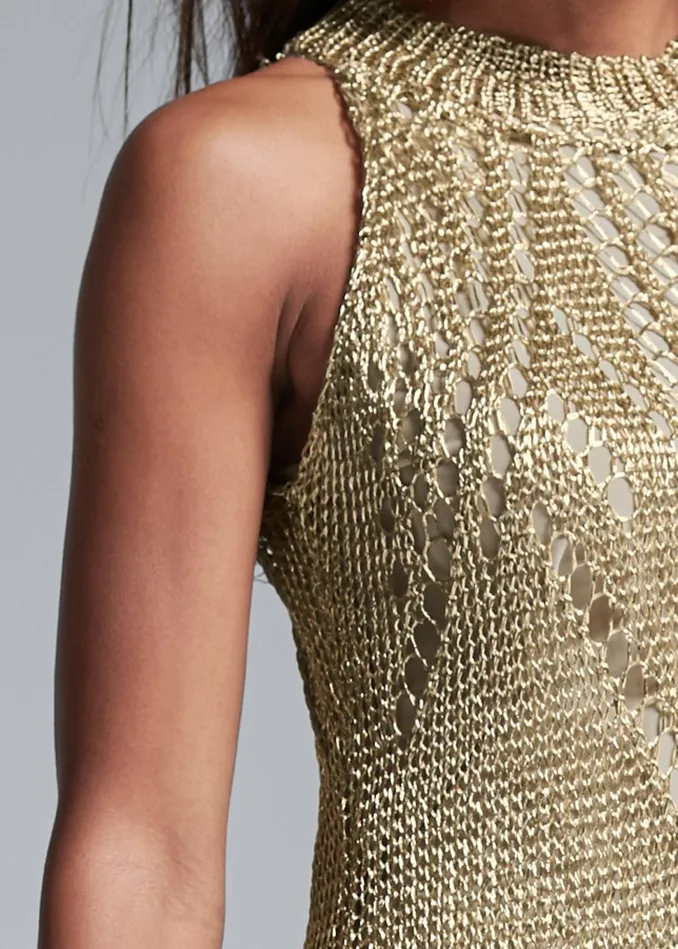 METALLIC CROCHET DRESS Gold Women VENUS Maxi Dresses