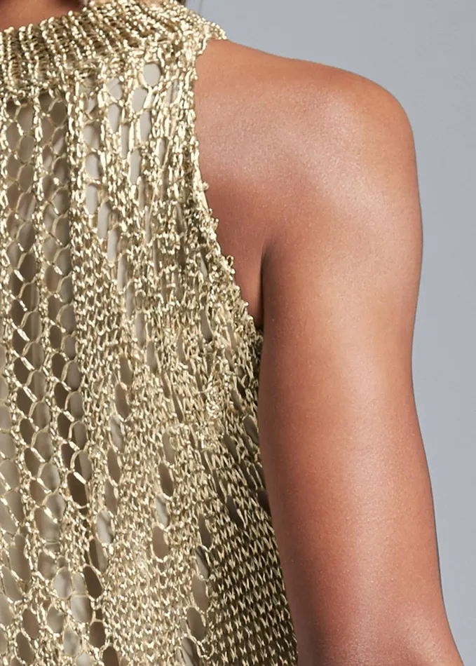 METALLIC CROCHET DRESS Gold Women VENUS Maxi Dresses