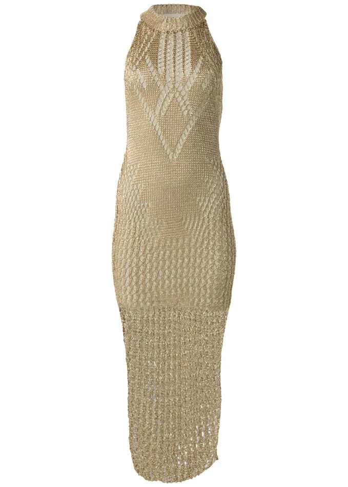 METALLIC CROCHET DRESS Gold Women VENUS Maxi Dresses