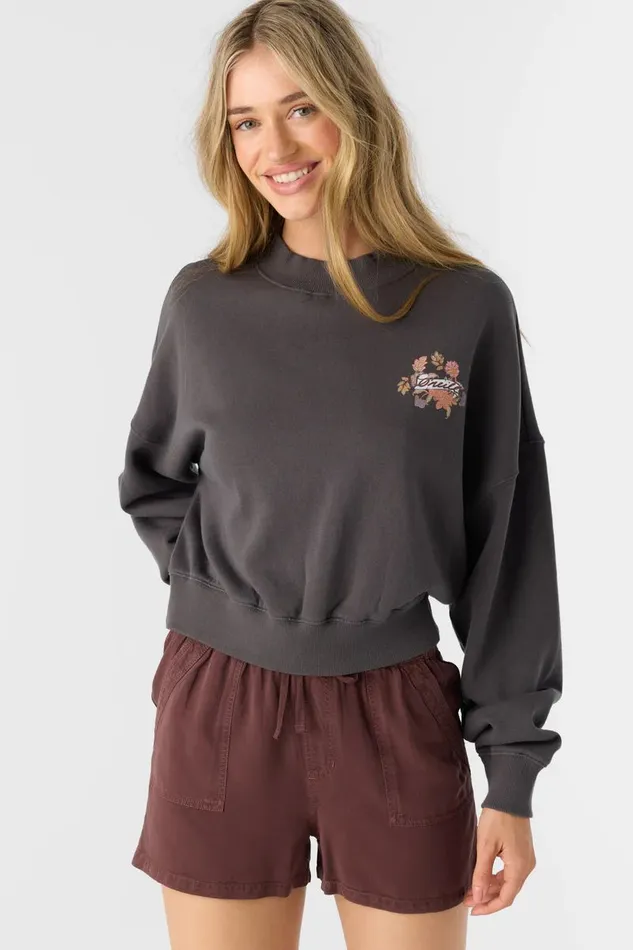 MOMENT CREW NECK CROPPED FLEECE Washed Black Women O039NEILL Collections
