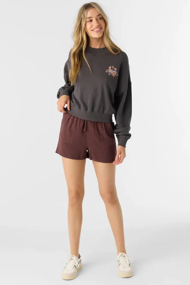 MOMENT CREW NECK CROPPED FLEECE Washed Black Women O039NEILL Collections