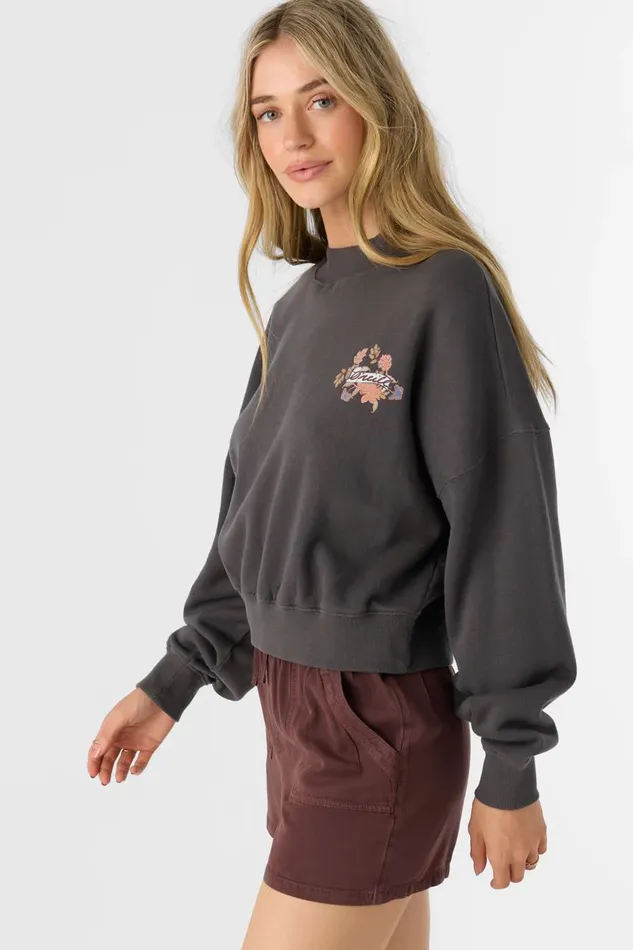 MOMENT CREW NECK CROPPED FLEECE Washed Black Women O039NEILL Collections