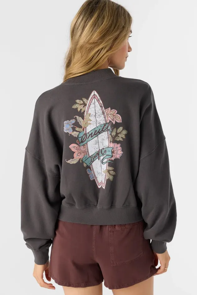 MOMENT CREW NECK CROPPED FLEECE Washed Black Women O039NEILL Collections