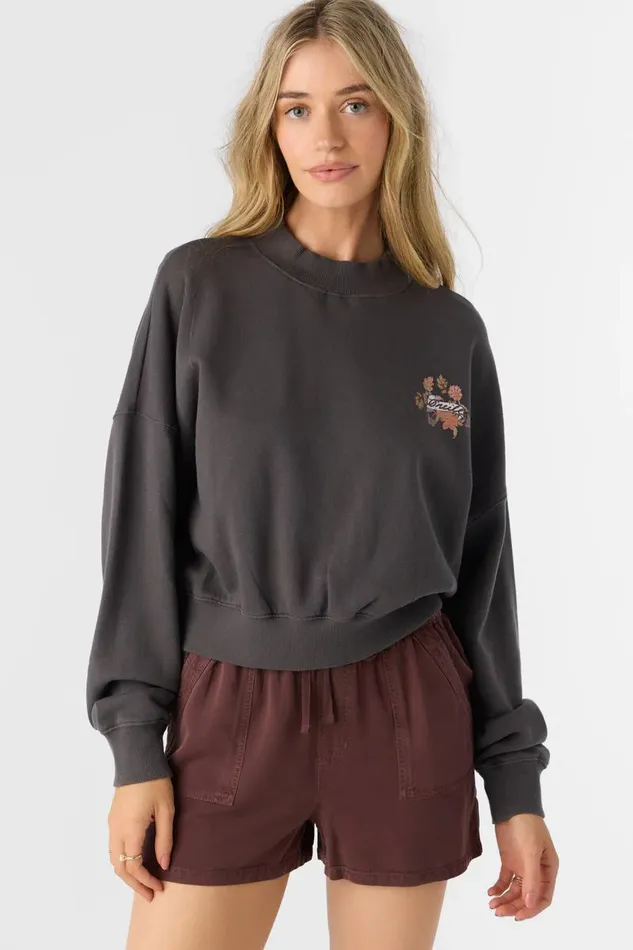 MOMENT CREW NECK CROPPED FLEECE Washed Black Women O039NEILL Collections