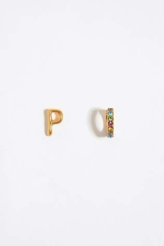 Multicolor Crystal Mini Hoop And Letter P Earrings Gold Women Bimba Y Lola Alphabet
