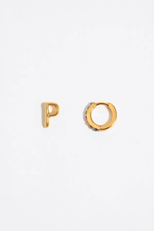 Multicolor Crystal Mini Hoop And Letter P Earrings Gold Women Bimba Y Lola Alphabet Multicolor Crystal Mini Hoop And Letter P Earrings Gold Women Bimba Y Lola Alphabet