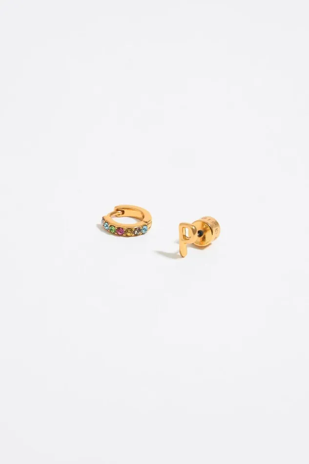 Multicolor Crystal Mini Hoop And Letter P Earrings Gold Women Bimba Y Lola Alphabet Multicolor Crystal Mini Hoop And Letter P Earrings Gold Women Bimba Y Lola Alphabet