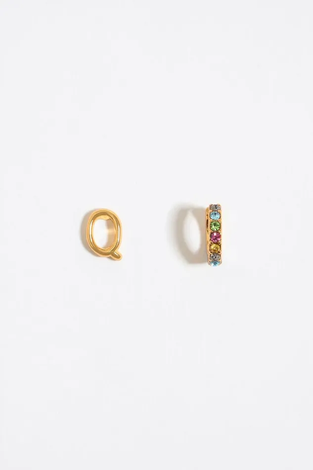 Multicolor Crystal Mini Hoop And Letter Q Earrings Gold Women Bimba Y Lola Alphabet