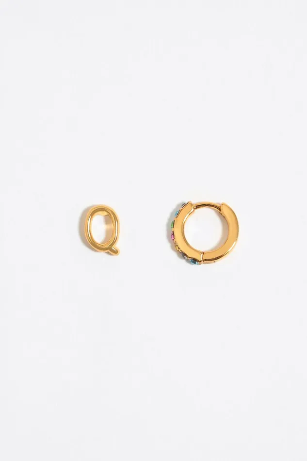 Multicolor Crystal Mini Hoop And Letter Q Earrings Gold Women Bimba Y Lola Alphabet Multicolor Crystal Mini Hoop And Letter Q Earrings Gold Women Bimba Y Lola Alphabet