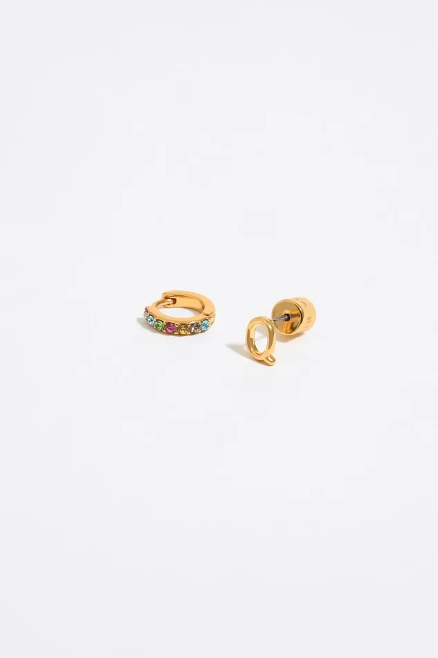 Multicolor Crystal Mini Hoop And Letter Q Earrings Gold Women Bimba Y Lola Alphabet Multicolor Crystal Mini Hoop And Letter Q Earrings Gold Women Bimba Y Lola Alphabet