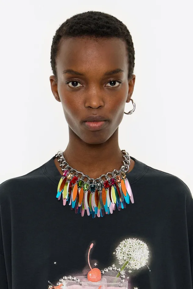 Multicolor Sequin And Crystals Necklace Silver Women Bimba Y Lola Necklaces Multicolor Sequin And Crystals Necklace Silver Women Bimba Y Lola Necklaces